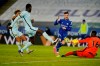 Leicester's James Maddison, center, shoots to score his team's second goal during the English Premier League soccer match between Leicester City and Chelsea at the King Power Stadium in Leicester, England, Tuesday, Jan. 19, 2021. (Tim Keeton/Pool via AP)