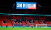 England players warm up ahead of the UEFA Nations League soccer match between England and Denmark at Wembley Stadium in London, England, Wednesday, Oct. 14, 2020. (Toby Melville/Pool via AP)