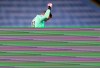 Manchester City's goalkeeper Zack Steffen gestures prior to the start of the English League Cup third round soccer match between Manchester City and Bournemouth at the City of Manchester Stadium in Manchester, England, Thursday, Sept. 24, 2020.(Laurence Griffiths/Pool via AP)