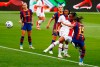 PSG's Marie-Antoinette Katoto, second right, scores her team's first goal during the Women's Champions League semifinal second leg soccer match between FC Barcelona and Paris Saint- Germain at the Johan Cruyff stadium in Barcelona, Spain, Sunday, May. 2, 2021. (AP Photo/Joan Monfort)