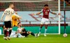 Manchester United's Bruno Fernandes reacts as he is fouled in the penalty box during the English Premier League soccer match between Aston Villa and Manchester United at Villa Park in Birmingham, England, Thursday, July 9, 2020. (AP PhotoAndrew Boyers,Pool)