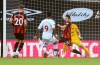 Crystal Palace's Jordan Ayew, 9, scores his teams second goal during the English Premier League soccer match between Bournemouth and Crystal Palace at Vitality Stadium in Bournemouth, England, Saturday, June 20, 2020. (AP Photo/Michael Steele,Pool)