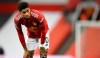 Manchester United's Marcus Rashford rests during the English Premier League soccer match between Manchester United and West Ham United at Old Trafford, Manchester, England, Sunday, March. 14, 2021. (AP Photo/Peter Powell,Pool)