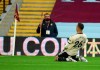 Manchester United's Mason Greenwood celebrates after scoring his team's second goal during the English Premier League soccer match between Aston Villa and Manchester United at Villa Park in Birmingham, England, Thursday, July 9, 2020. (AP Photo/Oli Scarff,Pool)