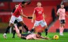 Sheffield United's Phil Jagielka falls as he is fouled by Manchester United's Anthony Martial, left, during the English Premier League soccer match between Manchester United and Sheffield United at Old Trafford, Manchester, England, Wednesday, Jan. 27, 2021. (AP Photo/Laurence Griffiths,Pool)