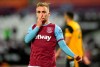 West Ham's Jarrod Bowen celebrates after scoring his team's second goal during the English Premier League soccer match between West Ham and Wolverhampton Wanderers at London Stadium, London, England, Sunday, Sept. 27, 2020. (Justin Setterfield/Pool via AP)
