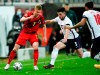 Belgium's Kevin De Bruyne, left, looks to pass the ball past England's Declan Rice and Dominic Calvert­-Lewin, right, during the UEFA Nations League soccer match between Belgium and England at the King Power stadium in Leuven, Belgium, Sunday, Nov. 15, 2020. (AP Photo/Francisco Seco)