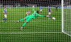 Brighton's goalkeeper Robert Sanchez fails to stop a goal from Tottenham's Gareth Bale, centre, during the English Premier League soccer match between Tottenham Hotspur and Brighton & Hove Albion at Tottenham Hotspur Stadium, London, Sunday, Nov. 1, 2020. (Julian Finney/Pool via AP)