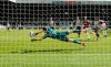 Newcastle's goalkeeper Martin Dubravka fails to stop a goal from West Ham's Issa Diop, right, during the English Premier League soccer match between Newcastle United and West Ham United at St James' Park, Newcastle, England, Saturday April 17, 2021. (AP Photo/Dave Rogers/Pool)