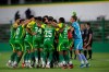 Players of Argentina's Defensa y Justicia celebrate at the end of a Copa Sudamericana quarterfinal second leg soccer match at Norberto Tomaghello stadium in Buenos Aires, Argentina, Wednesday, Dec. 16, 2020. Defensa y Justicia won 4-2 on aggregate and advances for the semifinals. (Juan Mabromata/Pool via AP)
