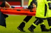 PSG's Neymar is carried off the field on a stretcher after getting injured during the League One soccer match between Paris Saint Germain and Lyon, at the Parc des Princes stadium in Paris, France, Sunday, Dec. 13, 2020. (AP Photo/Thibault Camus)