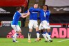 Everton's Gylfi Sigurdsson, center, celebrates with teammates after scoring their side's first goal during the English Premier League soccer match between Sheffield United and Everton at the Bramall Lane stadium in Sheffield, England, Saturday, Dec. 26, 2020. (Alex Livesey/Pool via AP)