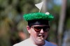 Golf fan Nick Walker, watches the action from the eight hole, during the first round of The Players Championship golf tournament Thursday, March 12, 2020, in Ponte Vedra Beach, Fla. (AP Photo/Chris O'Meara)