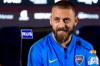 FILE - In this Monday, July 29, 2019 file photo, Daniele De Rossi speaks during a press conference in Buenos Aires, Argentina. The Italian soccer federation said Friday, April 9, 2021 that Italy assistant coach De Rossi had been admitted to an infectious diseases hospital with pneumonia after testing positive for the coronavirus. He was one of four Azzurri staff members to contract COVID-19 during recent World Cup qualifiers. (AP Photo/Tomas F. Cuesta, File)