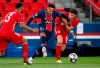 Bayern's Eric Maxim Choupo-Moting, left, Bayern's Benjamin Pavard, right, and PSG's Neymar challenge for the ball during the Champions League, second leg, quarterfinal soccer match between Paris Saint Germain and Bayern Munich at the Parc des Princes stadium, in Paris, France, Tuesday, April 13, 2021. (AP Photo/Francois Mori)