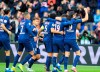 PSG's Pablo Sarabia, second right, celebrates with teammates after scoring his side's opening goal during the French League One soccer match between Paris-Saint-Germain and Dijon, at the Parc des Princes stadium in Paris, France, Saturday, Feb. 29, 2020. (AP Photo/Michel Euler)