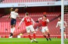 Manchester City's Raheem Sterling, left, scores his side's opening goal during the English Premier League soccer match between Arsenal and Manchester City at the Emirates stadium in London, England, Sunday, Feb. 21, 2021. (Julian Finney/Pool via AP)