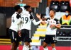 Fulham's Bobby Decordova-Reid, right, celebrates after scoring his side's opening goal during the English Premier League soccer match between Fulham and West Bromwich Albion at Craven Cottage in London, England, Monday, Nov. 2, 2020. (Clive Rose/Pool via AP)