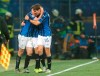 Atalanta players celebrate their victory after the Group C Champions League soccer match between FC Shakhtar Donetsk and Atalanta in Kharkiv, Ukraine, Wednesday, Dec. 11, 2019. (AP Photo/Efrem Lukatsky)