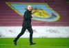 Burnley manager Sean Dyche runs to the touchline before the second half during the English Premier League soccer match between Burnley and Sheffield United at the Turf Moor stadium in Burnley, England, Tuesday, Dec. 29, 2020. (Dave Thompson/Pool via AP)