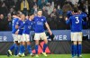 Leicester players celebrate after Leicester's Ayoze Perez scored his side's fourth goal during the English Premier League soccer match between Leicester City and West Ham Utd at the King Power Stadium in Leicester, England, Wednesday, Jan. 22, 2020. (AP Photo/Rui Vieira)