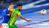 Brighton's Solly March, left, and West Bromwich Albion's Darnell Furlong challenge for the ball during the English Premier League soccer match between Brighton and West Bromwich Albion at the American Express Community Stadium in Brighton, England, Monday, Oct. 26, 2020. (Glyn Kirk/Pool via AP)