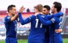 Chelsea's Timo Werner, centre, celebrates after scoring his side's opening goal during the English Premier League soccer match between West Ham United and Chelsea at London Stadium, London, England, Saturday, April 24, 2021. (Andy Rain/Pool via AP)