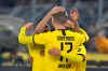 Dortmund's Erling Braut Haaland, centre, celebrates with teammates after scoring his side's third goal during the German Bundesliga soccer match between Borussia Dortmund and Eintracht Frankfurt in Dortmund, Germany, Friday, Feb. 14, 2020. (AP Photo/Martin Meissner)