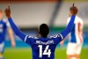 Leicester's Kelechi Iheanacho celebrates after scoring his side's second goal during the English Premier League soccer match between Leicester City and Crystal Palace at the King Power Stadium in Leicester, England, Monday, April 26, 2021.(Andrew Boyers/Pool via AP)