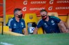 Coach Dominic Torrent of Brazil's Flamengo, left, talks with a technical adviser during a Copa Libertadores soccer match against Ecuador's Barcelona in Guayaquil, Ecuador, Tuesday, Sept. 22, 2020. (Rodrigo Buendia/POOL via AP)
