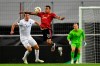 Manchester United's Mason Greenwood controls the ball as Copenhagen's Andreas Bjelland defends during the Europa League quarter-final soccer match between Manchester United and Copenhagen at the Rhein Energie Stadium in Cologne, Germany, Monday, Aug. 10, 2020. (Sascha Steinbach/EPA via AP)