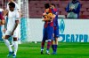 Barcelona's Pedri, background, celebrates with teammate Lionel Messi his side's fourth goal during the Champions League group G soccer match between FC Barcelona and Ferencvaros at the Camp Nou stadium in Barcelona, Spain, Tuesday, Oct. 20, 2020. (AP Photo/Joan Monfort)