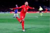 Bayern's Serge Gnabry celebrates after scoring his side's second goal during the Champions League round of 16 soccer match between Chelsea and Bayern Munich at Stamford Bridge in London, England, Tuesday, Feb. 25, 2020. (AP Photo/Frank Augstein)