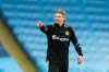 Dortmund's Erling Braut Haaland warms up before the Champions League, first leg, quarterfinal soccer match between Manchester City and Borussia Dortmund at the Etihad stadium in Manchester, Tuesday, April 6, 2021. (AP Photo/Dave Thompson)
