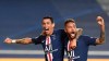 PSG's Angel Di Maria, left, celebrates after scoring his side's second goal with PSG's Neymar during the Champions League semifinal soccer match between RB Leipzig and Paris Saint-Germain at the Luz stadium in Lisbon, Portugal, Tuesday, Aug. 18, 2020. (David Ramos/Pool Photo via AP)