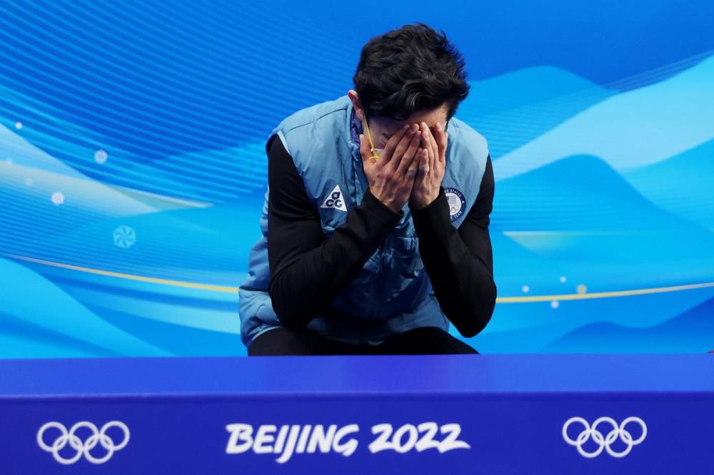 Matthew Stockman - GETTY IMAGES
Nathan Chen of Team United States reacts to his score following the Men Single Skating Short Program on day four of the Beijing 2022 Winter Olympic Games at Capital Indoor Stadium on February 08, 2022 in Beijing, China.