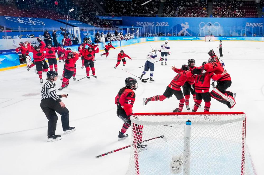 Andrew Lahodynskyj - THE CANADIAN PRESS
Team Canada celebrate their gold medal after defeating the United States of America in the women’s hockey final during the Beijing 2022 Olympic Winter Games in Beijing, China on Thursday.
