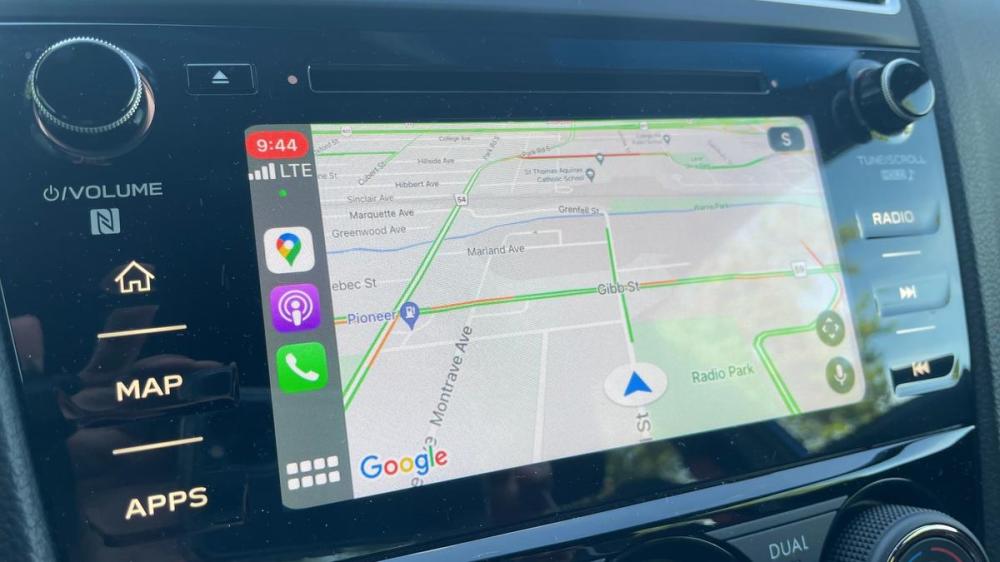 Wired Apple CarPlay (shown) and Android Auto are standard on all STI models.