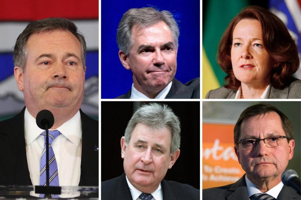 - File photos
Alberta conservative premiers — clockwise from left — Jason Kenney, Jim Prentice, Alison Redford, Ed Stelmach and Ralph Klein