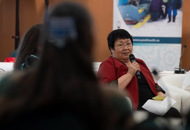 Rebecca Kudloo, President of the Pauktuutit Inuit Women of Canada, speaks during an Inuit panel in relation to Missing and Murdered Indigenous Women and Girls held Thursday, January 16, 2020 in Ottawa. THE CANADIAN PRESS/Adrian Wyld