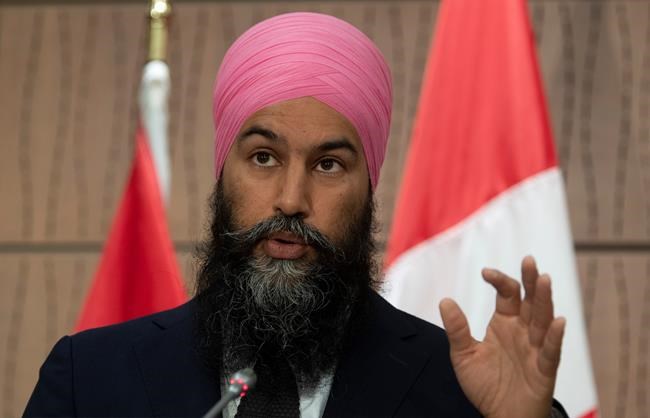 NDP leader Jagmeet Singh responds to question from the media during a news conference Wednesday June 3, 2020 in Ottawa. THE CANADIAN PRESS/Adrian Wyld