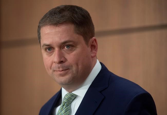Conservative Leader Andrew Scheer listens to a question during a news conference in Ottawa, Wednesday, April 15, 2020. THE CANADIAN PRESS/Adrian Wyld