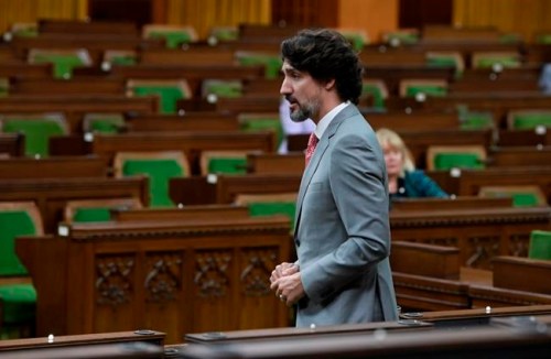 Prime Minister Justin Trudeau rises during a sitting of the Special Committee on Covid-19 Pandemic in Ottawa, Wednesday May 20, 2020. THE CANADIAN PRESS/Adrian Wyld