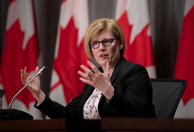 Employment, Workforce Development and Disability Inclusion Minister Carla Qualtrough responds to a question during a news conference Tuesday June 16, 2020 in Ottawa. THE CANADIAN PRESS/Adrian Wyld