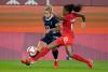 Fernando Vergara - AP
Britain's Rachel Daly, left, and Canada's Ashley Lawrence battle for the ball during a women's soccer match at the 2020 Tokyo Olympics on Tuesday.