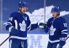 Toronto Maple Leafs' Auston Matthews celebrates a goal with Mitchell Marner last monthagainst Ottawa. (Nathan Denette / The Canadian Press files)