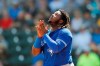Toronto Blue Jays third baseman Vladimir Guerrero Jr. looks skyward after batting during a spring training baseball game against the Pittsburgh Pirates, Thursday, March 12, 2020, in Bradenton, Fla. (AP Photo/Carlos Osorio)