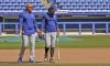 Steve Nesius - THE CANADIAN PRESS
Dante Bichette, left, consulting with his son, Blue Jays shortstop Bo Bichette, during 2020 spring training, is back with the team for September as the Jays try to wake their offence.