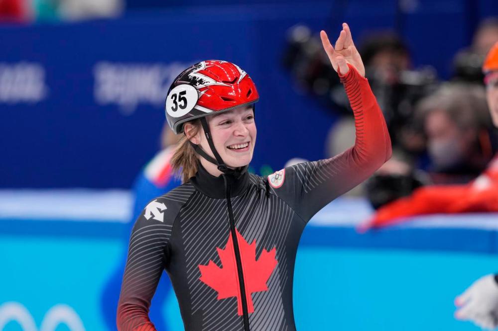 Paul Chiasson - THE CANADIAN PRESS
Canada's Kim Boutin reacts after winning the bronze medal in women's 500-metre short-track speedskating at the Beijing Winter Olympics in Beijing, China, on Monday, Feb. 7, 2022.