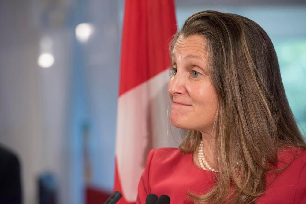 Stephen MacGillivray - THE CANADIAN PRESS FILE PHOTO
Chrystia Freeland speaks to the media in Fredericton on July 23, 2021.